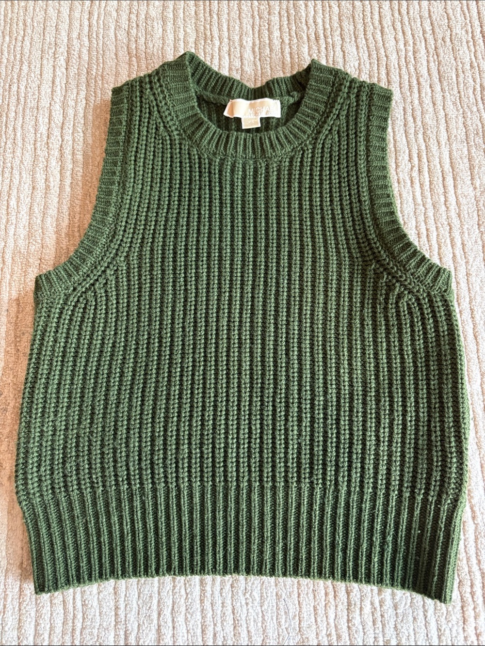 MICHAEL Michael Kors Green Ribbed Sleeveless Crewneck Sweater Vest XS